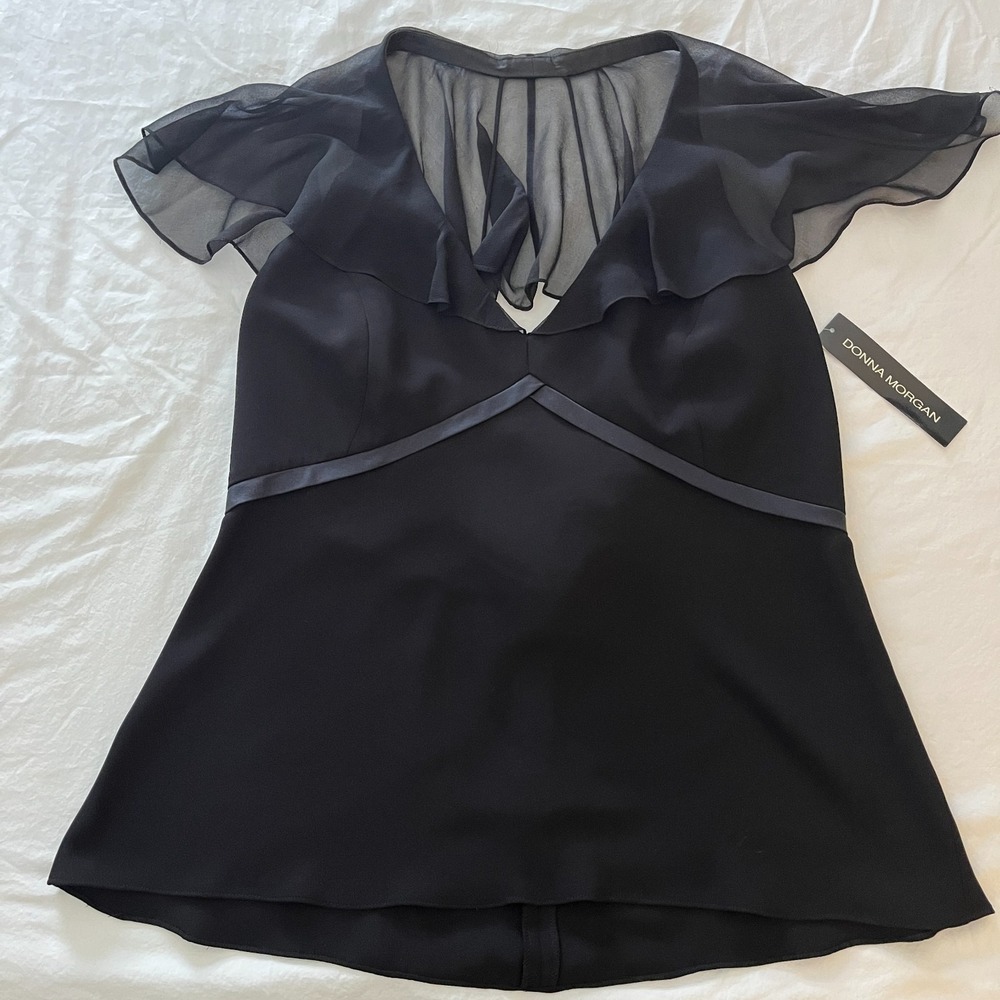 Donna Morgan Black Peplum Halter‎ Top Sz 16 Whimsigoth Babydoll Ruffle
